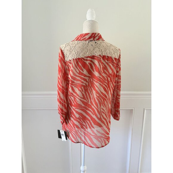 IZ Byer Orange Tan Zebra Print Lace Accent Blouse XL – New With Tags - Picture 3 of 4